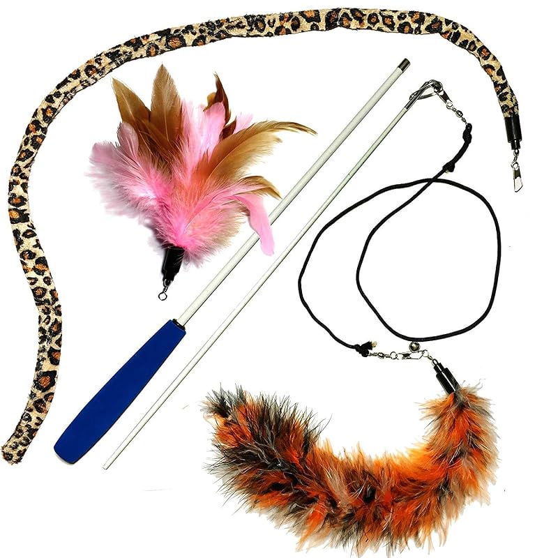 Brinquedo Varinha Interativa para Gatos com 3 Penas e Hastes Duplas Pet Fit For Life, Conjunto com 4 Peças