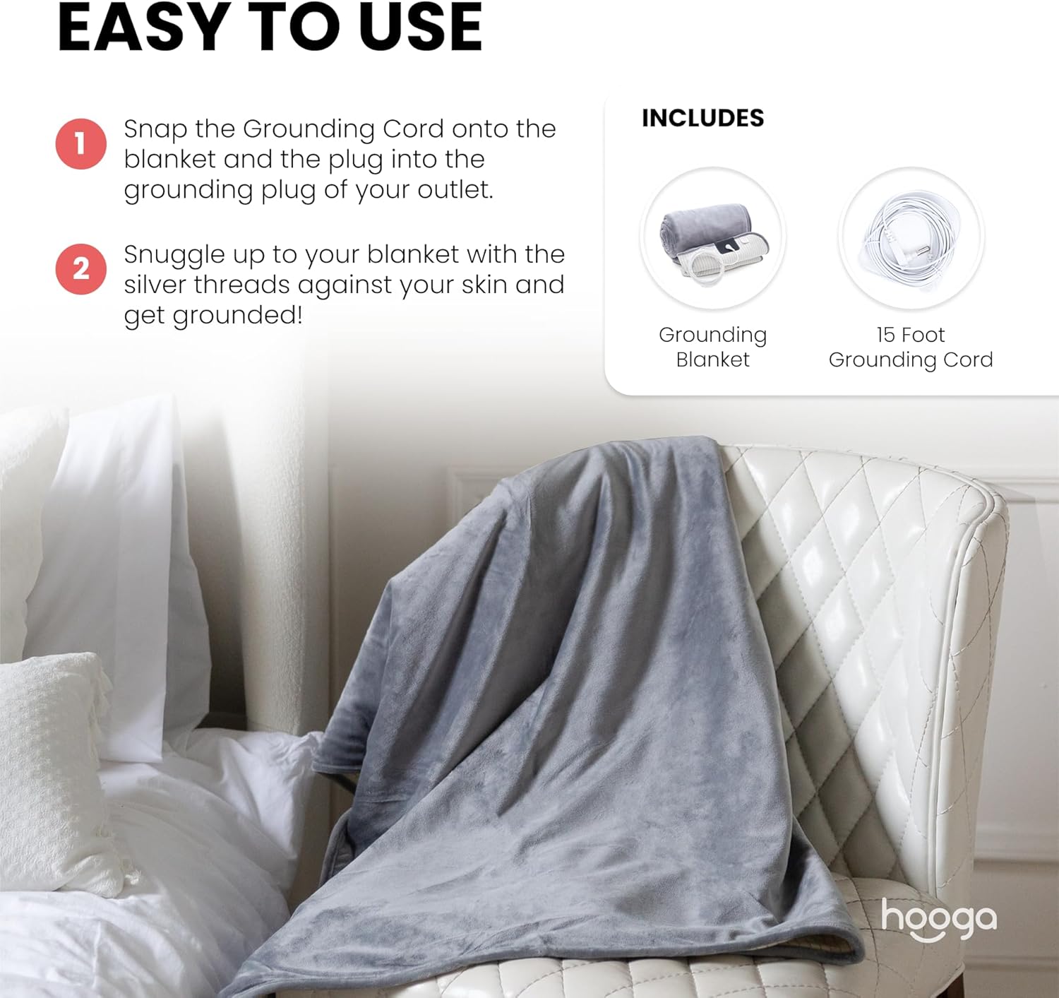 hooga Grounding Blanket for Improved Sleep, Pain Relief, Energy, Inflammation. Grounded Throw, Earth Connected Bedding. Conductive Silver Fiber. Grounding Cord Included. 50x60 Inch Throw.