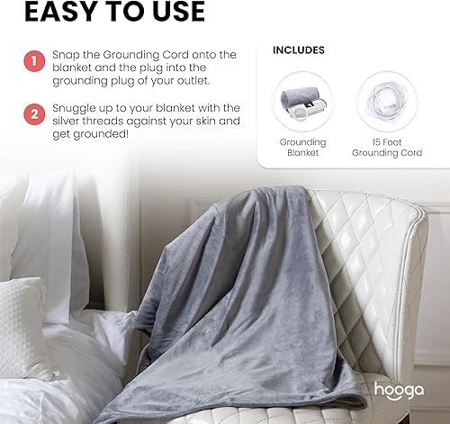 Miniatura 3 de hooga Manta a tierra para mejorar el sueño, aliviar el dolor, energía, inflamación. Manta conectada a tierra. Fibra plateada conductiva. Cordón de