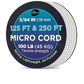 TECEUM Micro Paracord - White - 1.18 mm x 250 ft - Micro Utility Cord - Thin Braided Paracord Rope Nylon Polyester - Wind Chime Replacement - Survival Strong String 007c