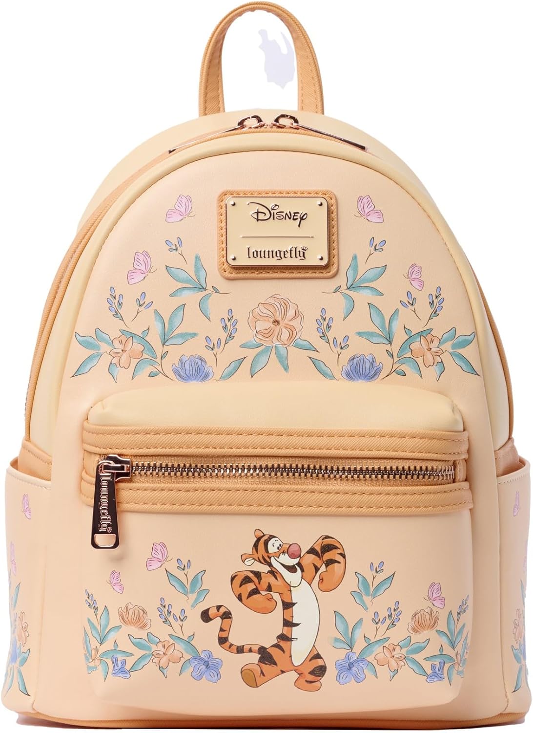 Loungefly Tigger Mini Backpack Handbag Floral Print Double Strap Shoulder Bag (Peach, Tigger)
