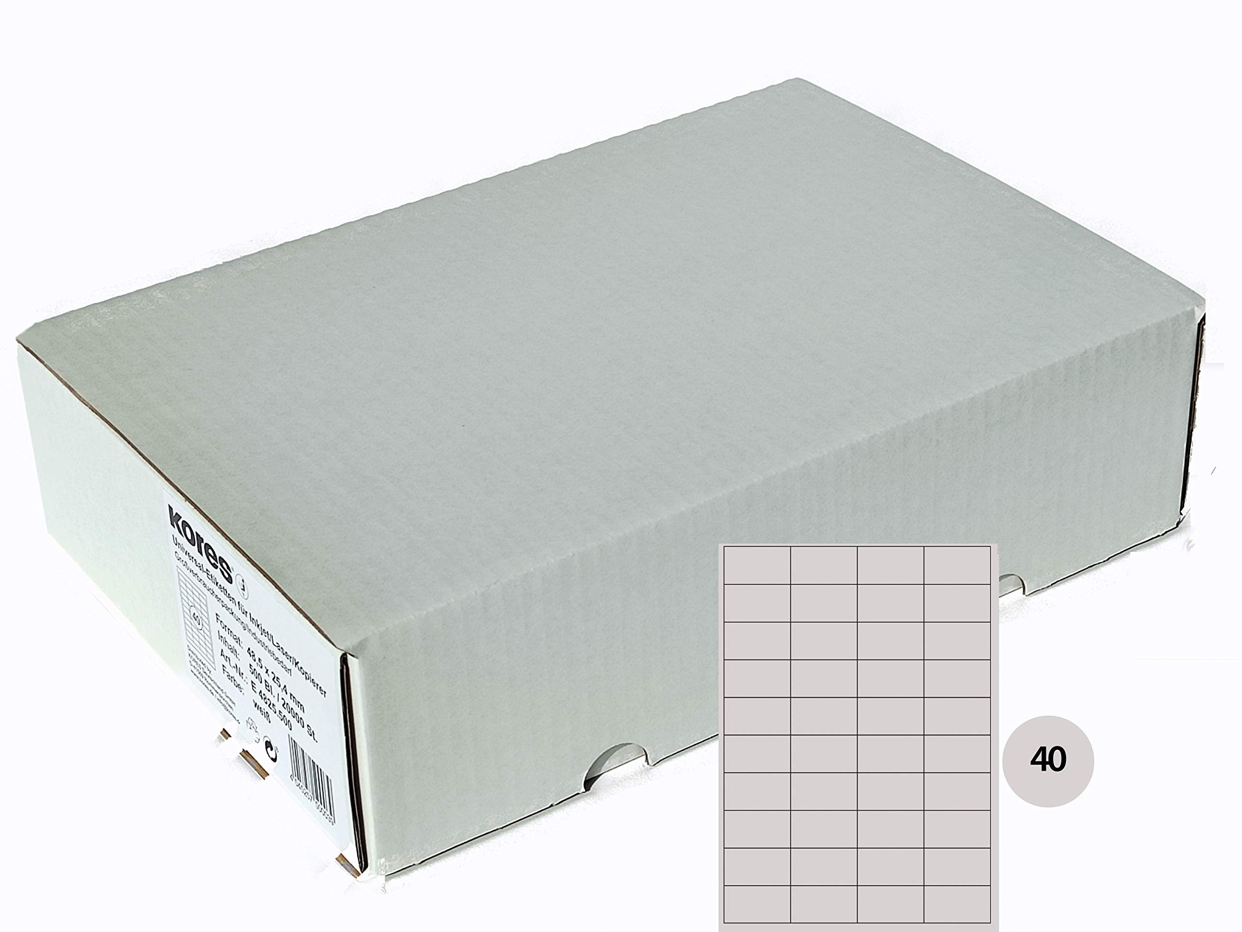 Kores - Universal Self-Adhesive Labels, Format 52,5 x 29,7 mm, White - Pack of 500 Sheets