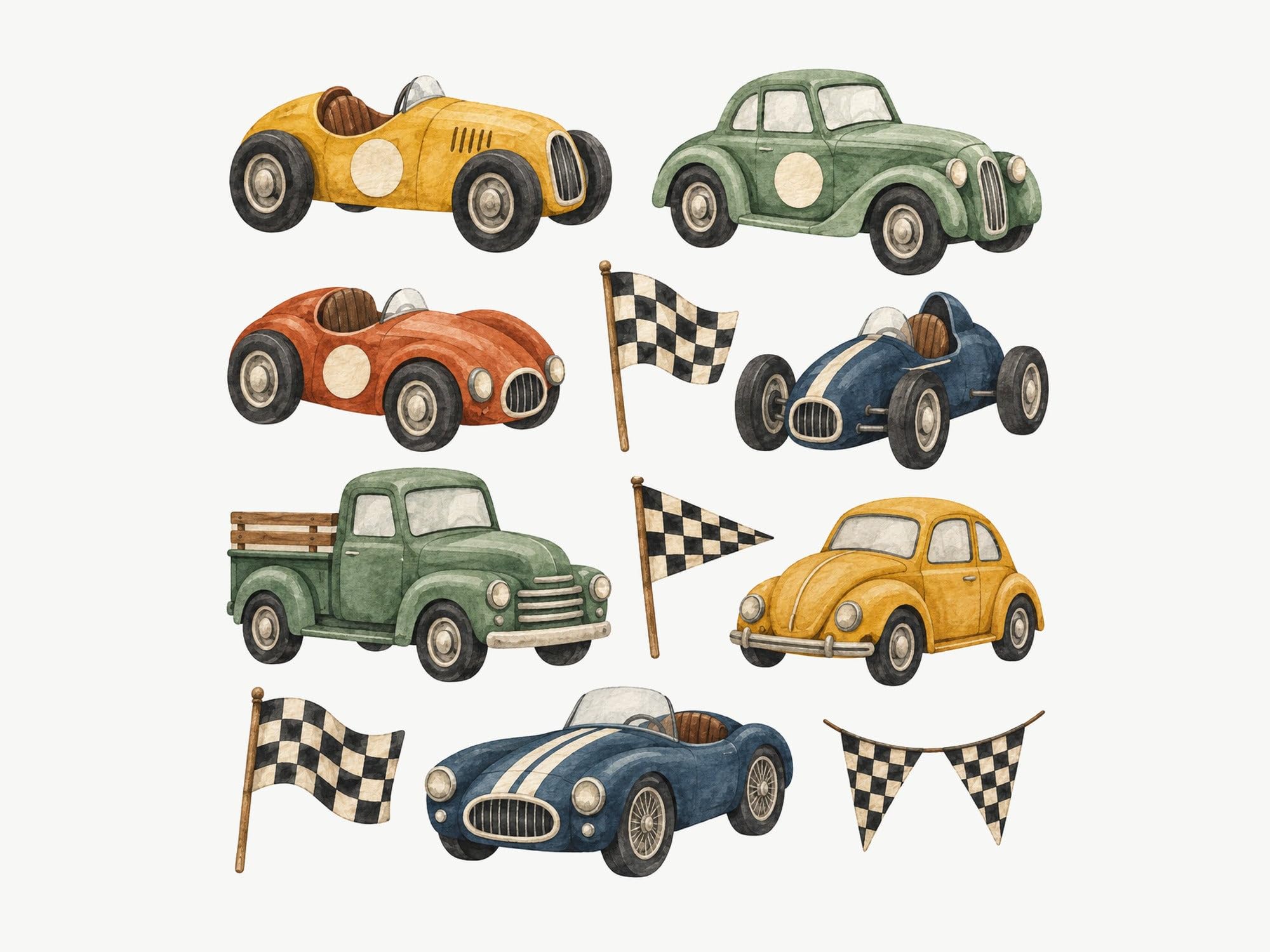 MOOGCO Calcomanías de pared vintage para coche, juego de 11 calcomanías retro para autos y camiones de juguete para guardería, sala de juegos y decoración de dormitorio de niños