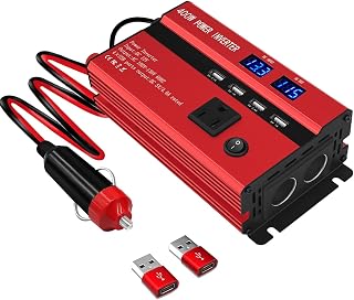 400W Power Inverters for Vehicles, Car Power Inverters DC 12V to 110V AC Car Plug Adapter Outlet with 2 Type-C (Equip with 2 USB), Fast Charger for Phone, Laptop (Red, 1200W)