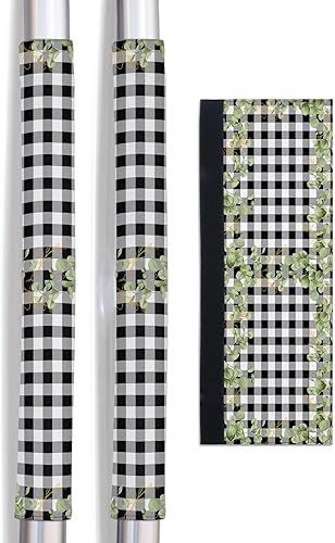 Juego de 2 fundas para manijas de puerta de refrigerador a cuadros blancos y negros para lavavajillas, microondas, horno, nevera, estufa, accesorios