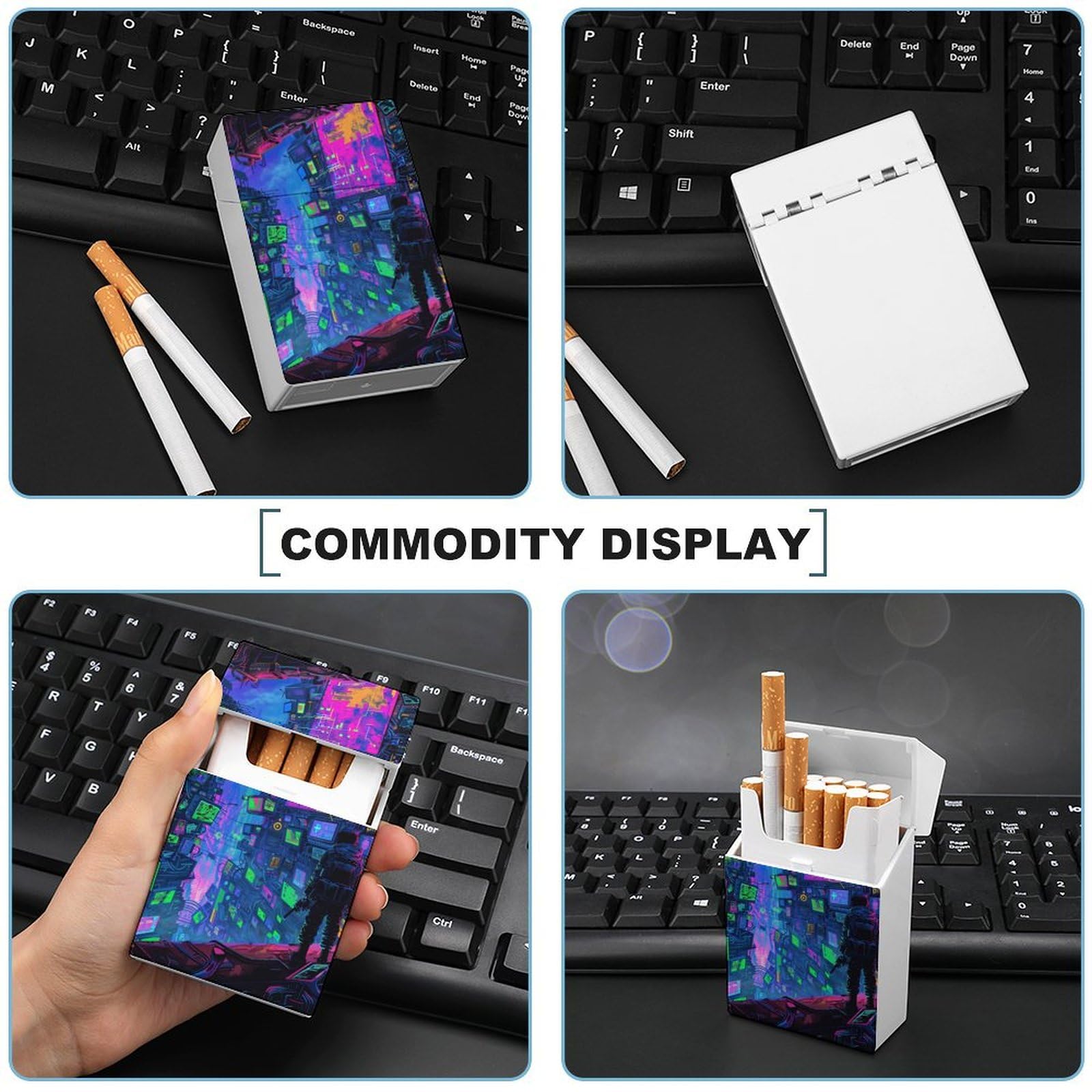 Cyberpunk Aesthetic Plastic Cigarette Case Flip Open Cigarette Box Holder  Pocket Cigarettes Storage Container for Women Men, Golf Gift Sets