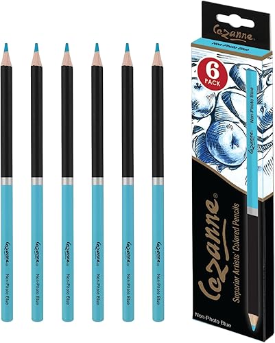 Creative Mark Cezanne - Lápices de colores de alta calidad, sin foto, color azul, paquete de 6, lápices de dibujo altamente pigmentados, lápices de