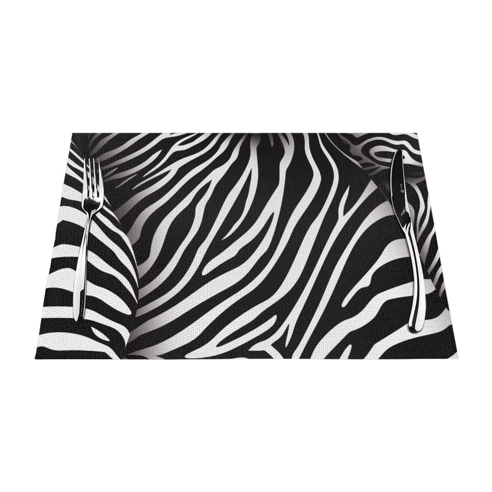 Zebra Print Printed PVC Placemat 4 PCS for Kitchen Dining Table Heat-resistand Washable Table Mats 18x12 in