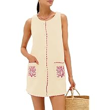 Women Sleeveless Dress Scalloped Trim Shift Dress