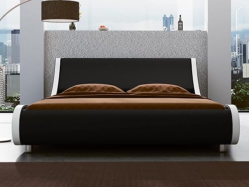 Miniatura 21 de SHA CERLIN Moderna base de cama de perfil bajo tamaño matrimonial, elegante cama tapizada de piel sintética con cabecera ajustable, no necesita