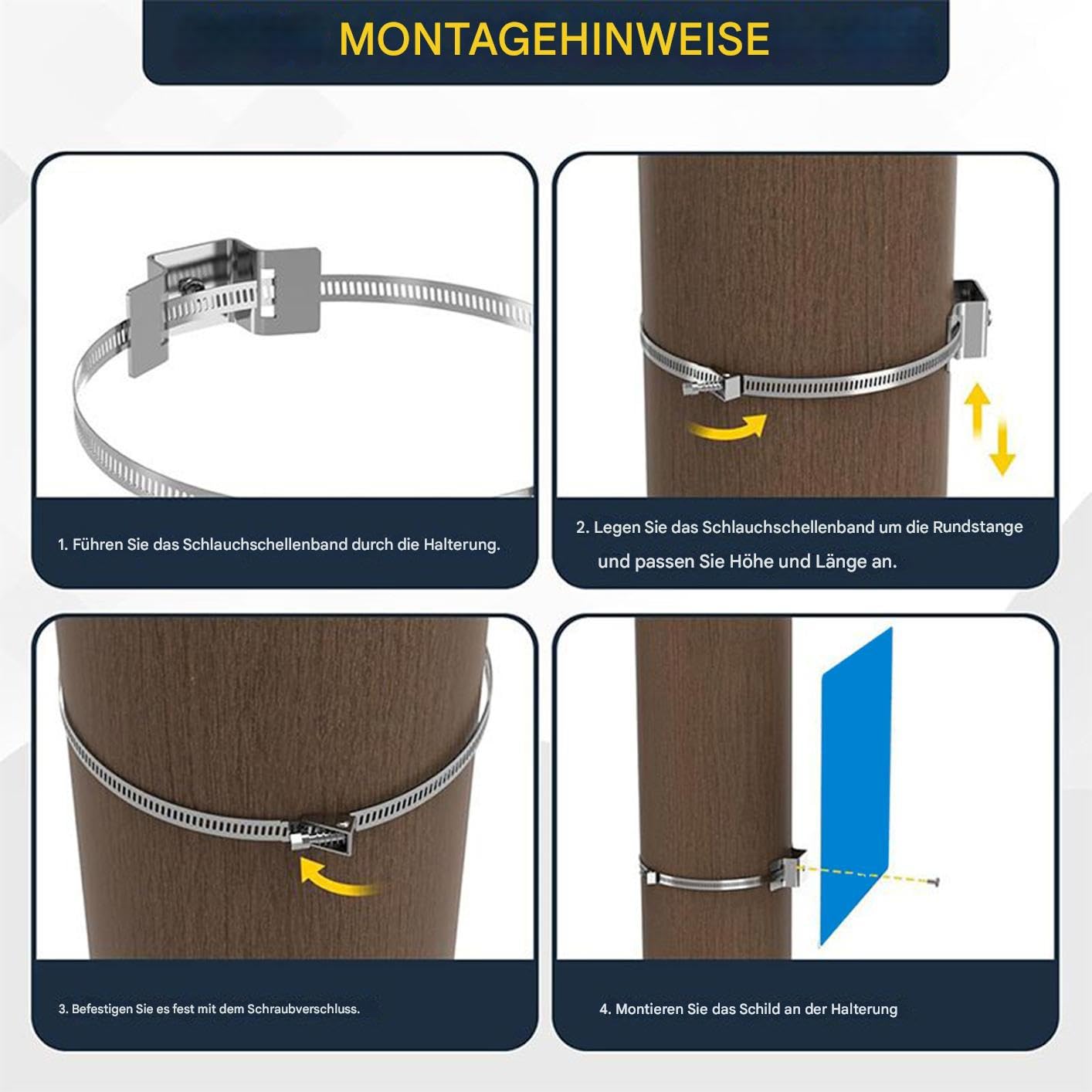 Mastklemmen,2 Stück Montagehalterung für Schilder | Einstellbare Hardware zur Befestigung von Solarmodulen, Briefkästen, runden Telefonmasten, Stangen und