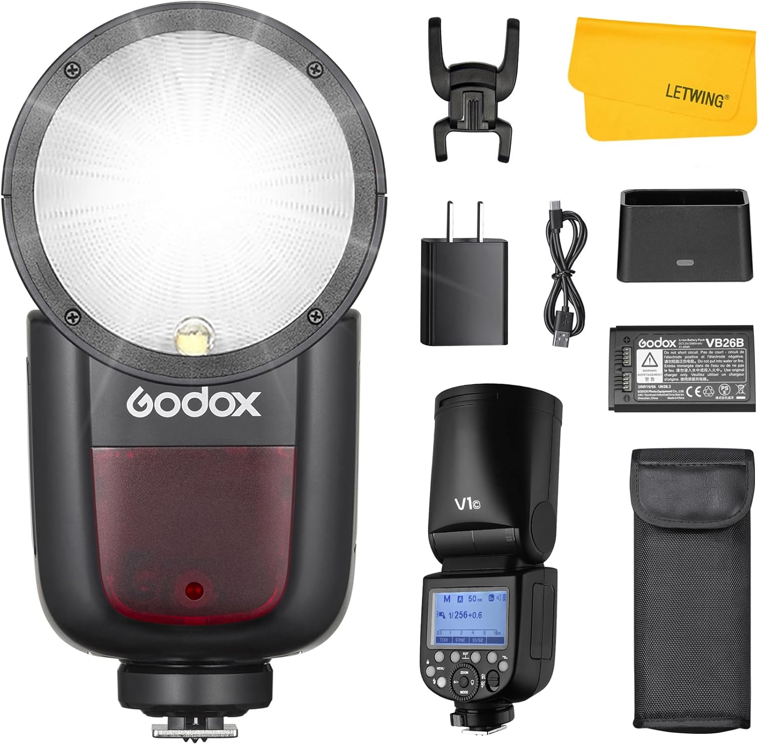 Godox V1 V1-C Flash for Canon, 2.4G TTL Round Head Camera Flash HSS 1/8000s, 480 Full Power Flashes, Rechargable Li-ion Battery, 10 Levels LED Modeling Lamp, External Speedlight for Canon Camera