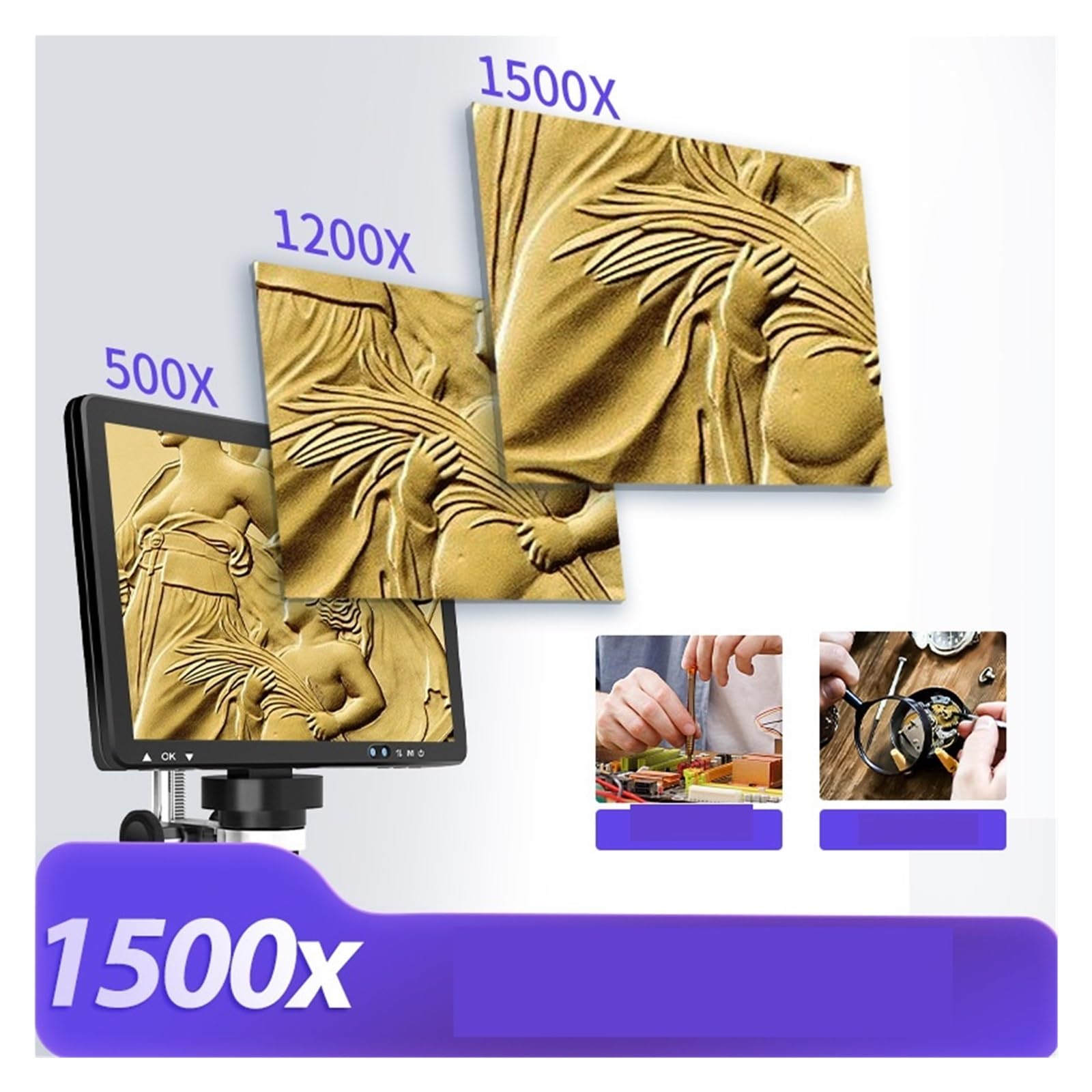 Mikroskop cyfrowy, Mikroskop, 10,1-calowy Luneta Cyfrowa 1500x Z Diodami LED 20 MP