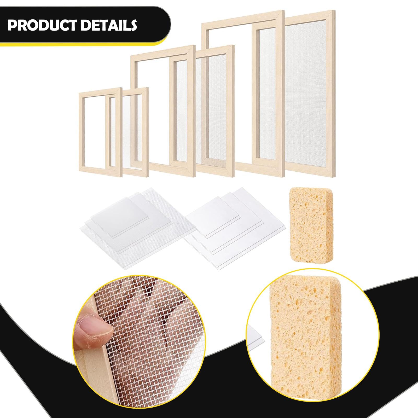 perfk Kit de de Madera para Hacer Papel (tamaños A4, y A6), Herramientas educativas con Papeles absorbentes, Ideal para Crear Pantallas para