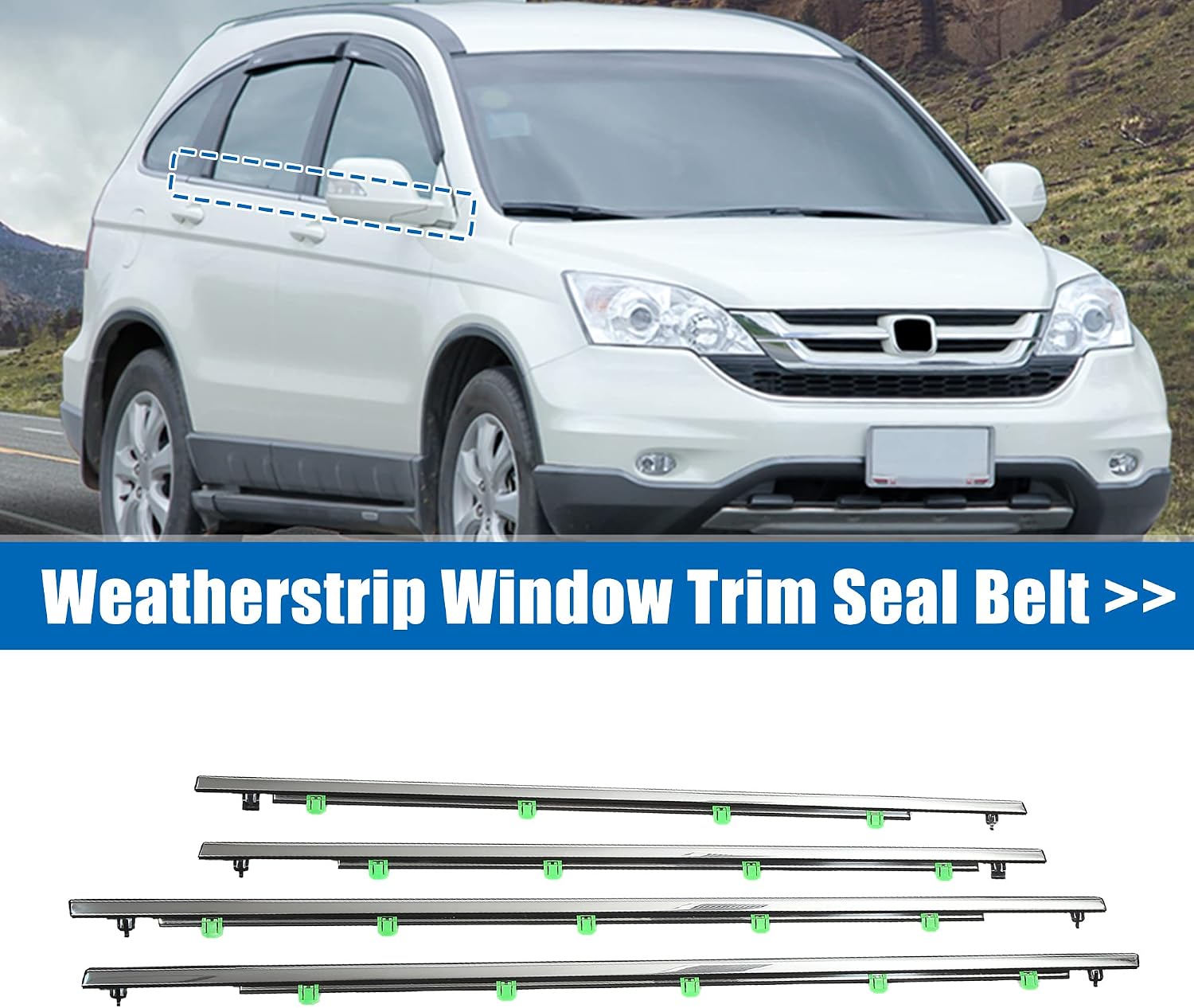 X AUTOHAUX 4pcs Weatherstrip Window Trim Seal Belt Car Outside Window Seal Belt for Honda CR-V 2007-2011 72450-SWA-A01 72410-SWA-A01 72950-SWA-A01 72910-SWA-A01 Sweep Felt Trim Chrome