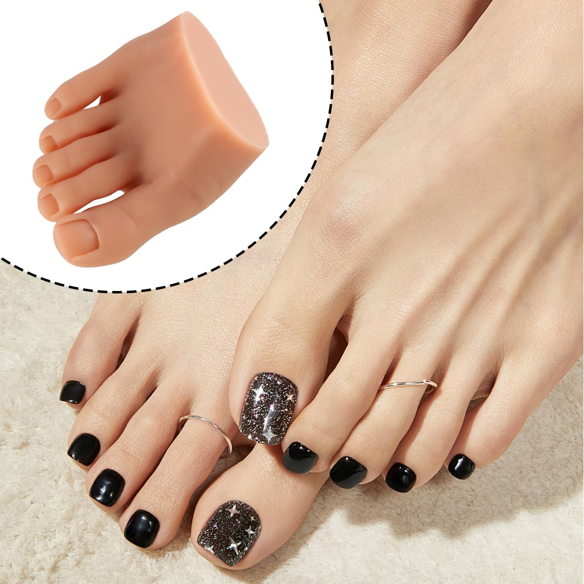1 Paire de Pieds en Silicone pour manucure, modèle de Pied réaliste, Peau Moyenne, Naturel, pour entraînement à l'art des Ongles