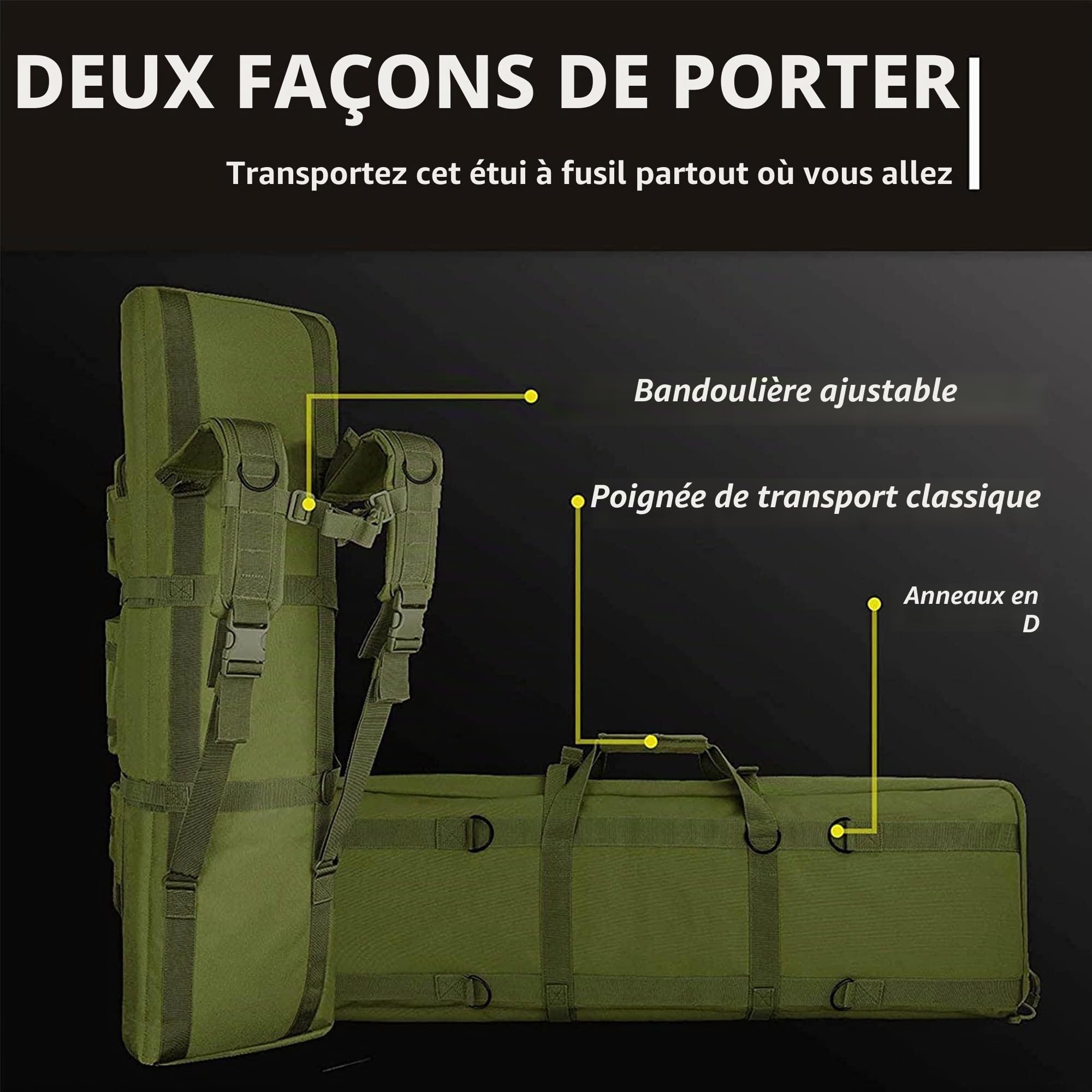 Étui à Fusil Double Long, Sac à Dos Souple pour Fusil pour Tir de Chasse, Sac à Fusil Tactique Étui de Transport pour Arme à Feu avec Rangement pour Pistolet