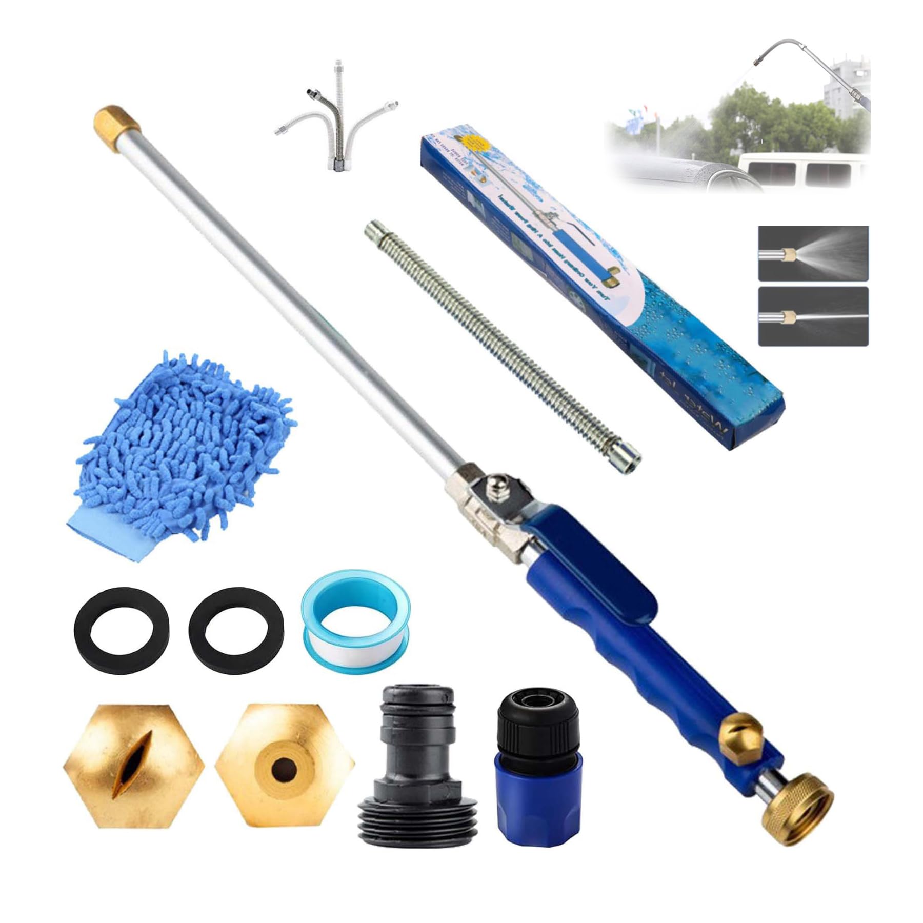 Hydro Nozzle 3000 Psi Hydro Nozzle for Water Hose Pressure Washer High Pressure Washer with 2 Jet and 9''Extension Wand for Car Washing, Garden Cleaning, Patio (Blue)