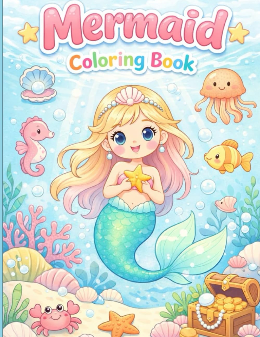 Mermaid Coloring Book for Kids: 30 Cute & Beautiful Mermaid Designs with Single-Sided Pages for Relaxing Underwater Coloring Fun