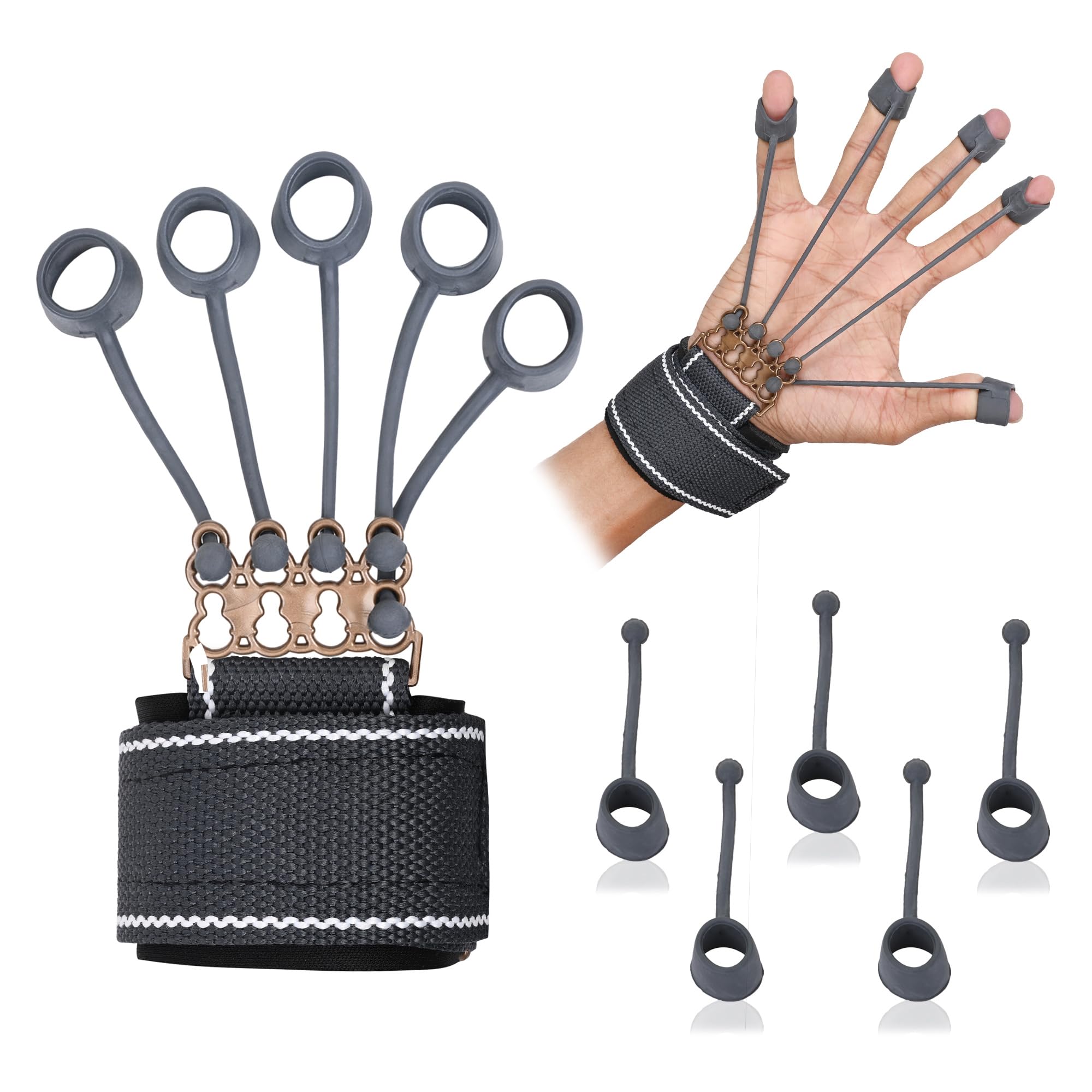 ODDISH Tummy Trimmer with Adjustable Finger Grip Strengthener Combo Pack - Hand Exerciser & Finger Stretcher for Therapy & Climbing (FINGER GRIPPER GRAY)-picture-10