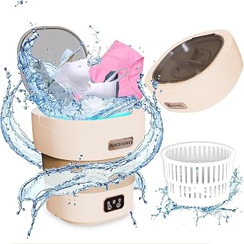 Portable Washing Machine,Mini Washer 12L Upgraded with Spin Basket,Small Clothes Folding Washing Machine Of Underwear, Baby And Small Clothes,Suitable for Home Apartments DormitoriesBeige