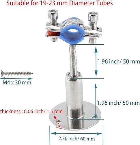 Miniatura 2 de Soporte de tubo de montaje en pared de acero inoxidable 304, abrazadera de tubo ajustable, soporte de correa de tubo de soporte fijo para tubos de