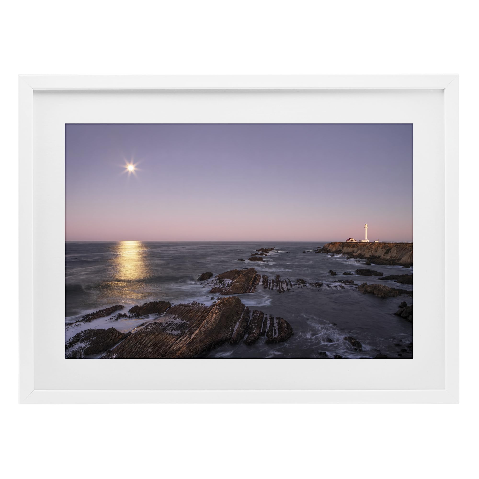 Stupell Industries Coastal White (Textured) 'Moon Arena Coastline'| Framed Print Under Glass