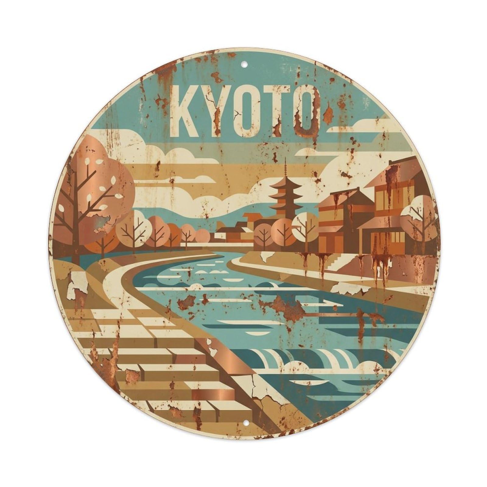 Vintage Travel Kyoto Japan Grandeur Vintage Metal Tin Sign Plaque Wall Decor for Cafe, Club Bar, Office, Garden Metal Poster 8x8Inch
