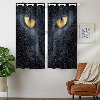 YISUMEI - termoizolacyjna zasłona zaciemniająca materiał pierścień górna zasłona do sypialni salonu - czarna pantera ostre oczy - 110 x 160 cm (szer. x gł.) 2 panele