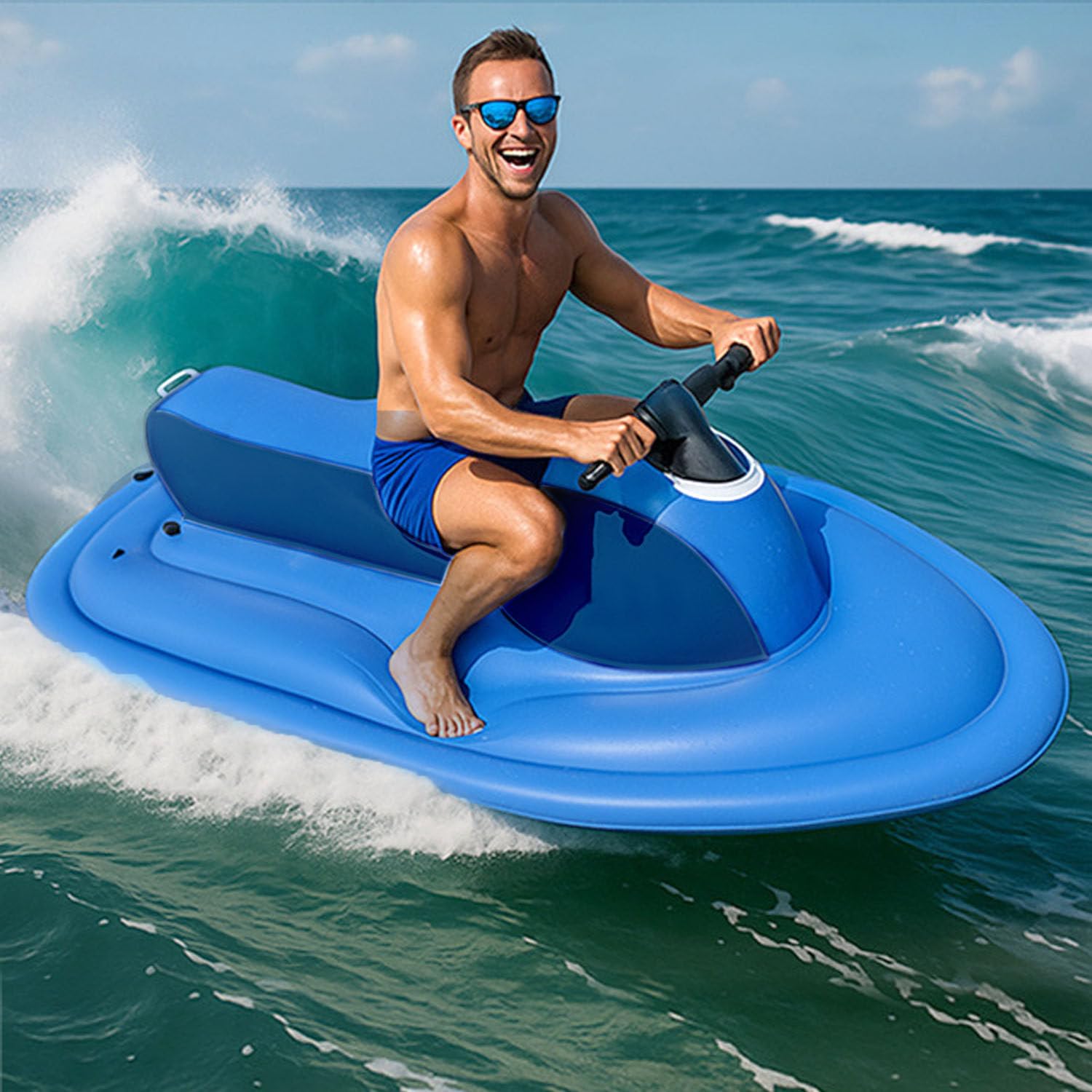 Upgraded 2-Person Inflatable Jet Boat - Premium Blue Non-Motorized Boat | 485lb Capacity | Dual-Fin Safety | Ultra-Lightweight & Portable | Suitable for Pool, Lake & Ocean Recreation, No Thruster