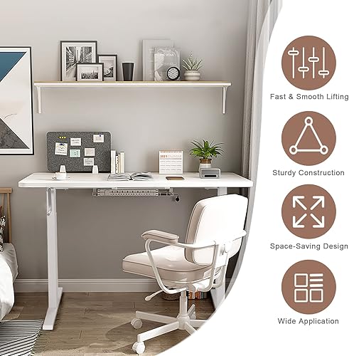 Miniatura 18 de Marco de estación de trabajo sentado a pie, marco de escritorio de pie ajustable en altura manual con manivela plegable, bandeja para cables y