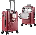 20 Inch Carry On Bagage, Valise de porte-monnaie de poche avec support téléphonique & Porte-gobelet, sac en coque dure avec double TSA Verrouillez. USB Port (Rouge)
