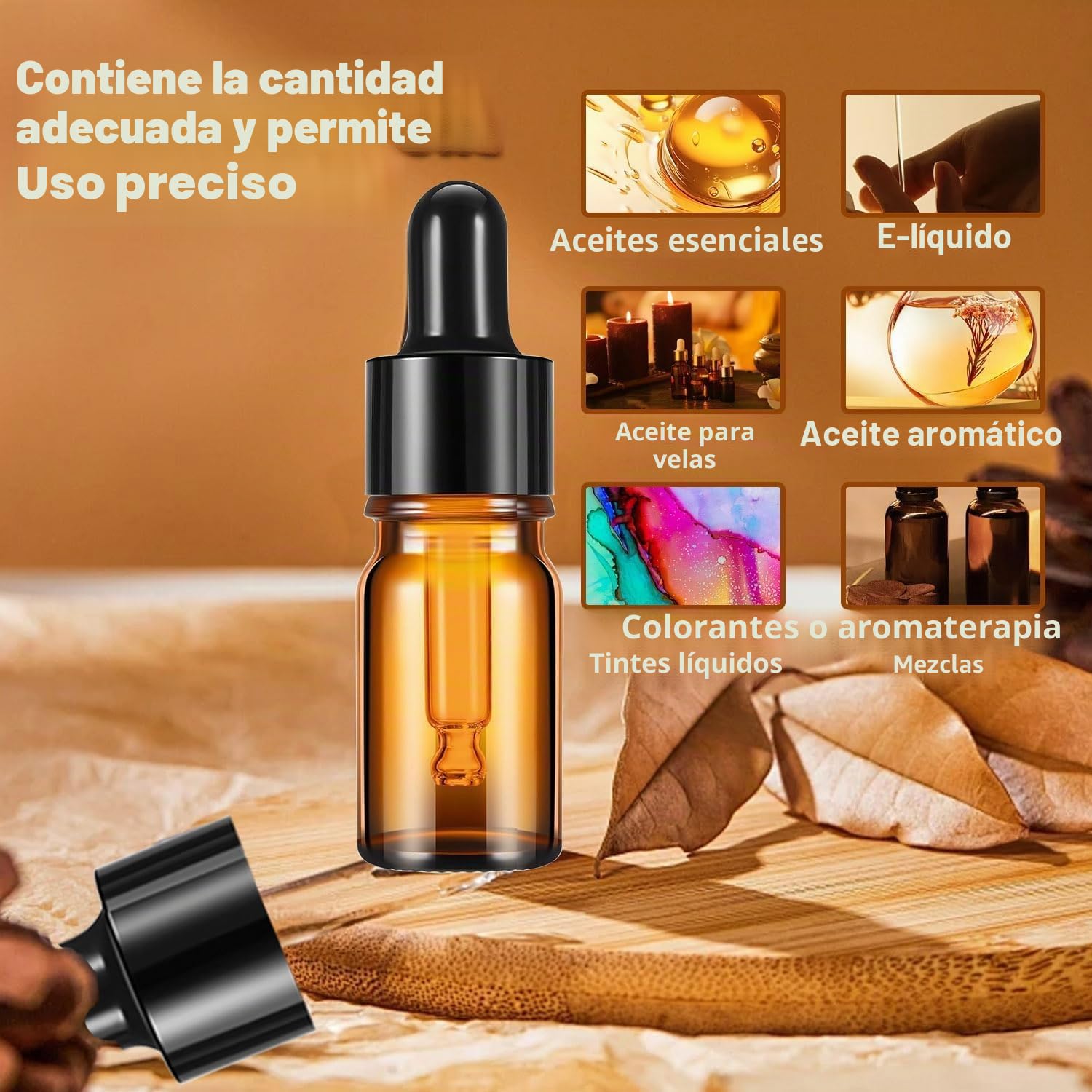 Frasco Cuentagotas Cristal 10ml Ambar 23pcs 7,5x2,2cm para Aceites Esenciales