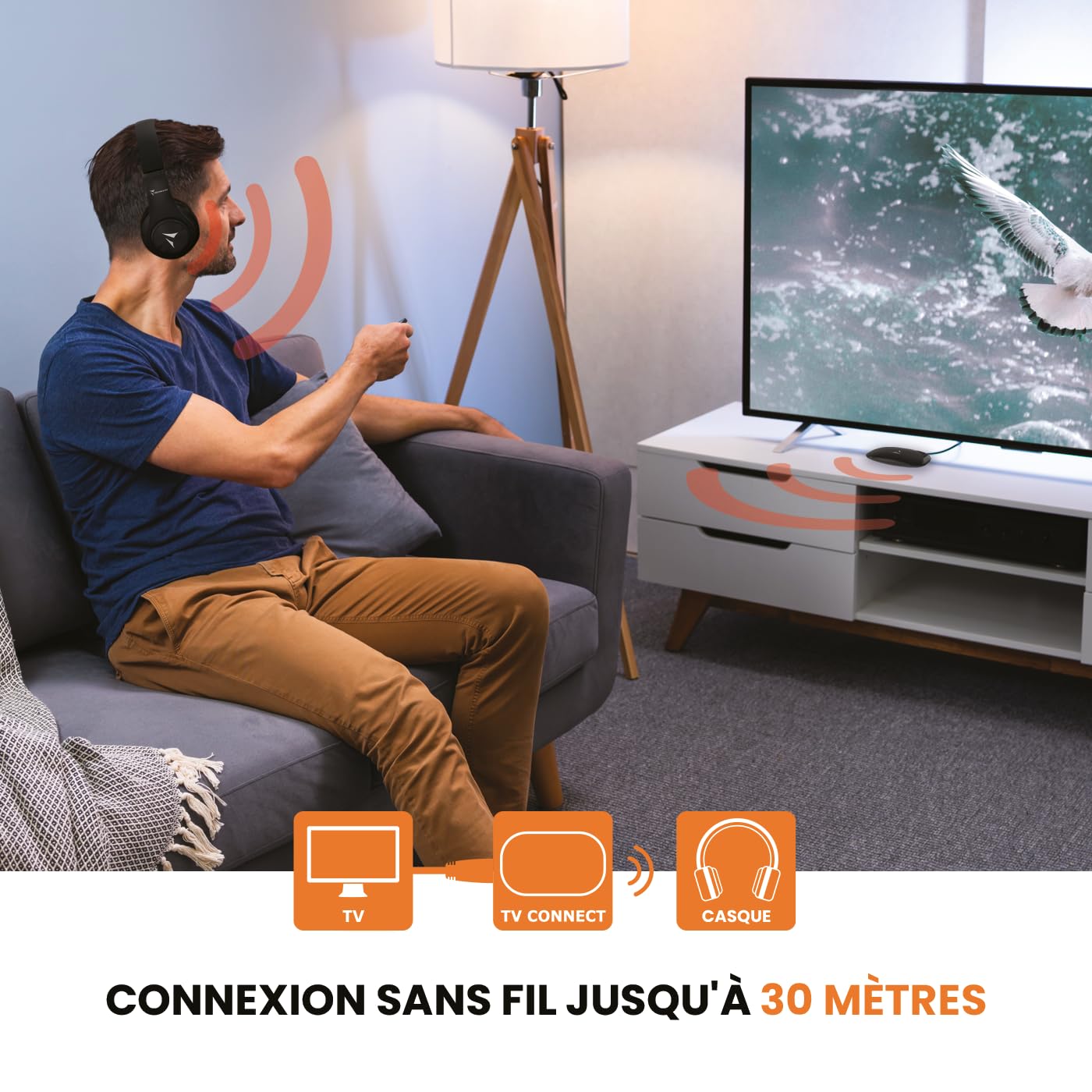Techmade - Casque TV sans Fil avec Adaptateur Inclus | Connexion Optique, AUX, RCA | Contrôle Volume intégré | Compatible Tous appareils AUX | Coussinets rembourrés, Noir