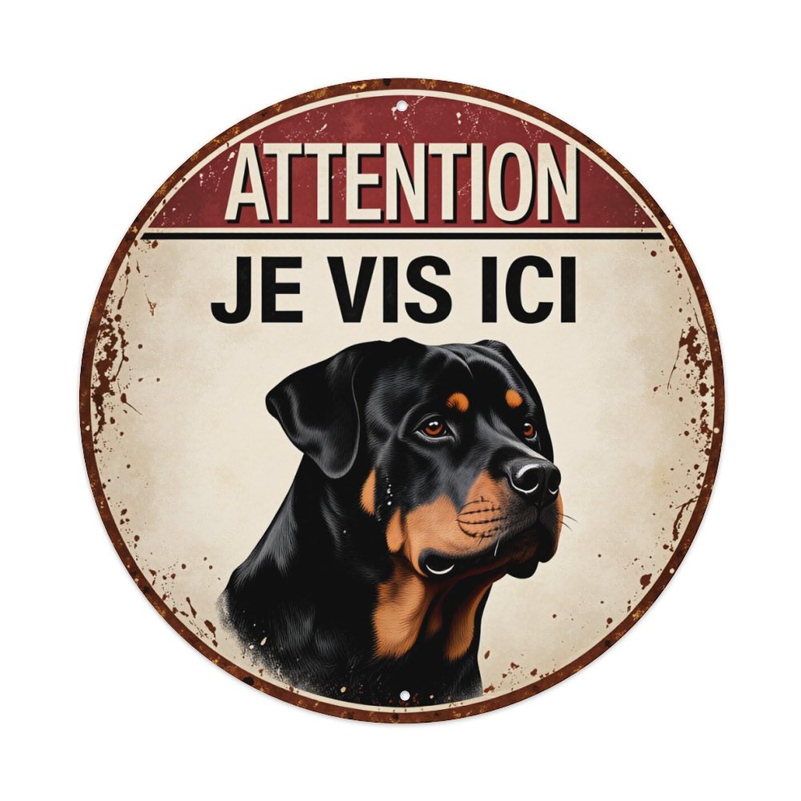 Attention I Live Here Dog Round Tin Sign Vintage Style Metal Sign Home Bar Garden Wall Plaque Decor Metal Poster 8x8 Inch
