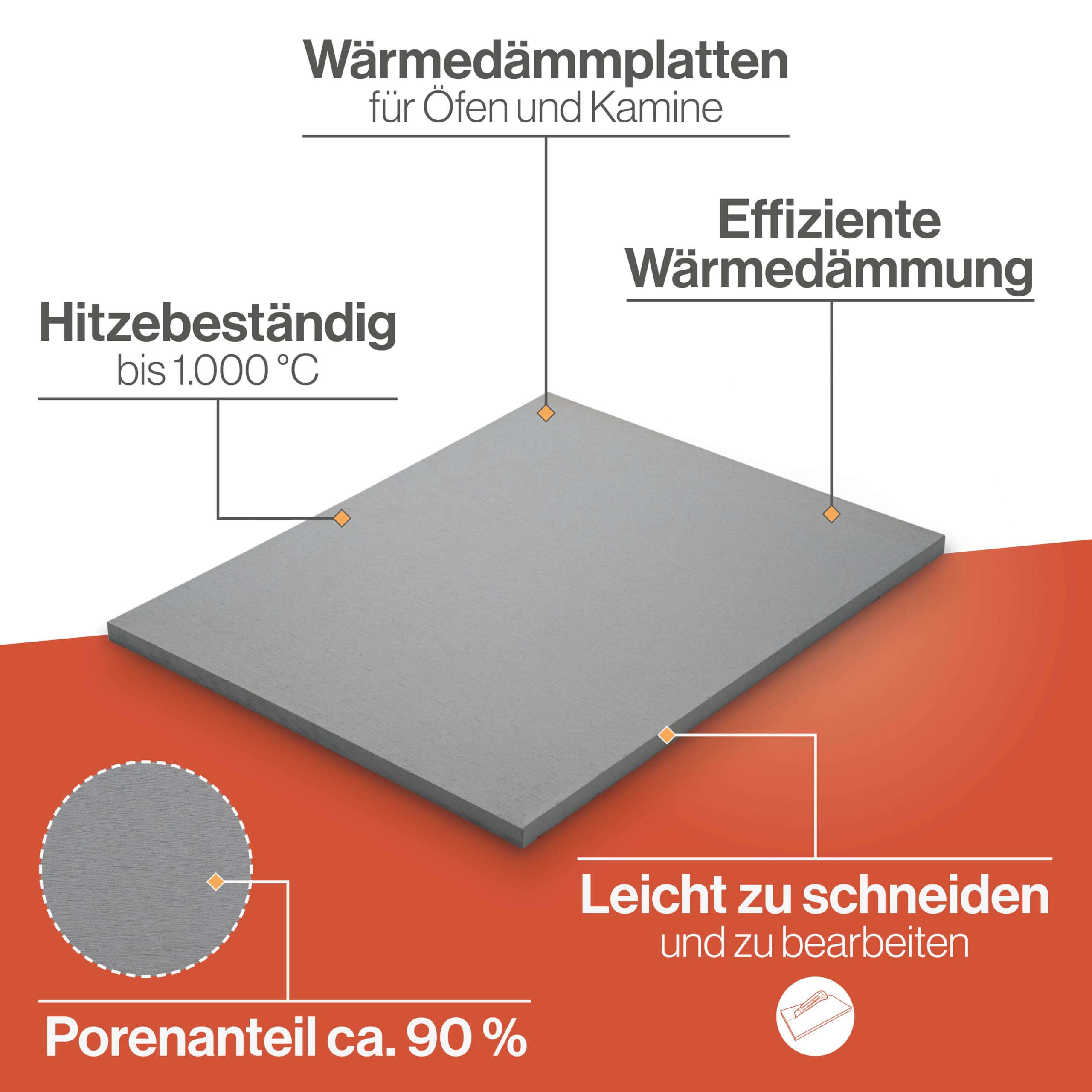 Feuerfest 123 - Kalziumsilikatplatte [500x610x20 mm | 3 Stück] - Dämmung Verkleidung Öfen & Kamine - Dämmplatte Klimaplatte niedrige Wärmeleitfähigkeit - 1.000 °C hitzebeständig - Wärmedämmplatte