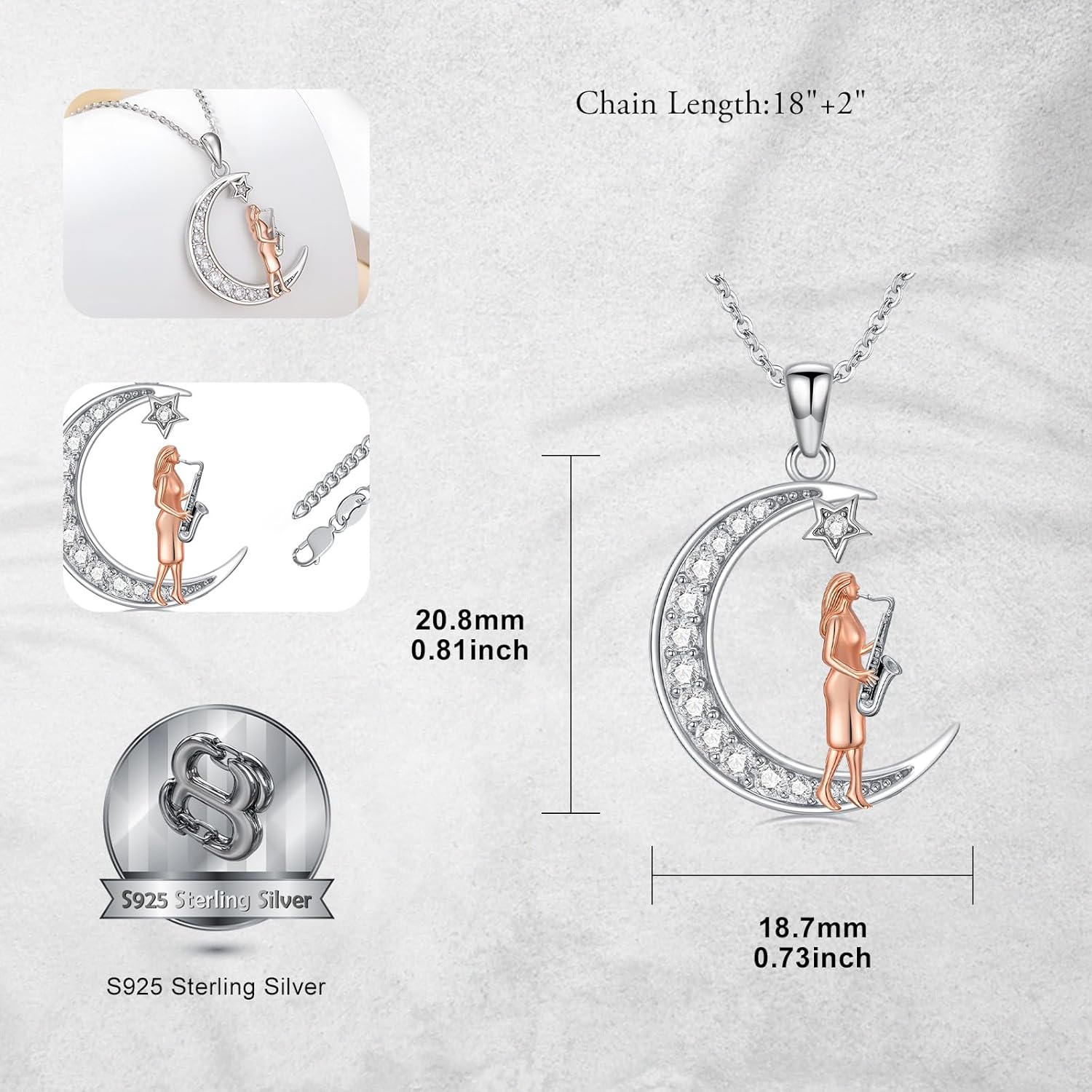 PROESS Guitar/Violin/Flute/Cello/Painting/Piano/Ballet Necklace 925 Sterling Silver Moon Pendant Necklace Artist Music Dance Jewelry for Women