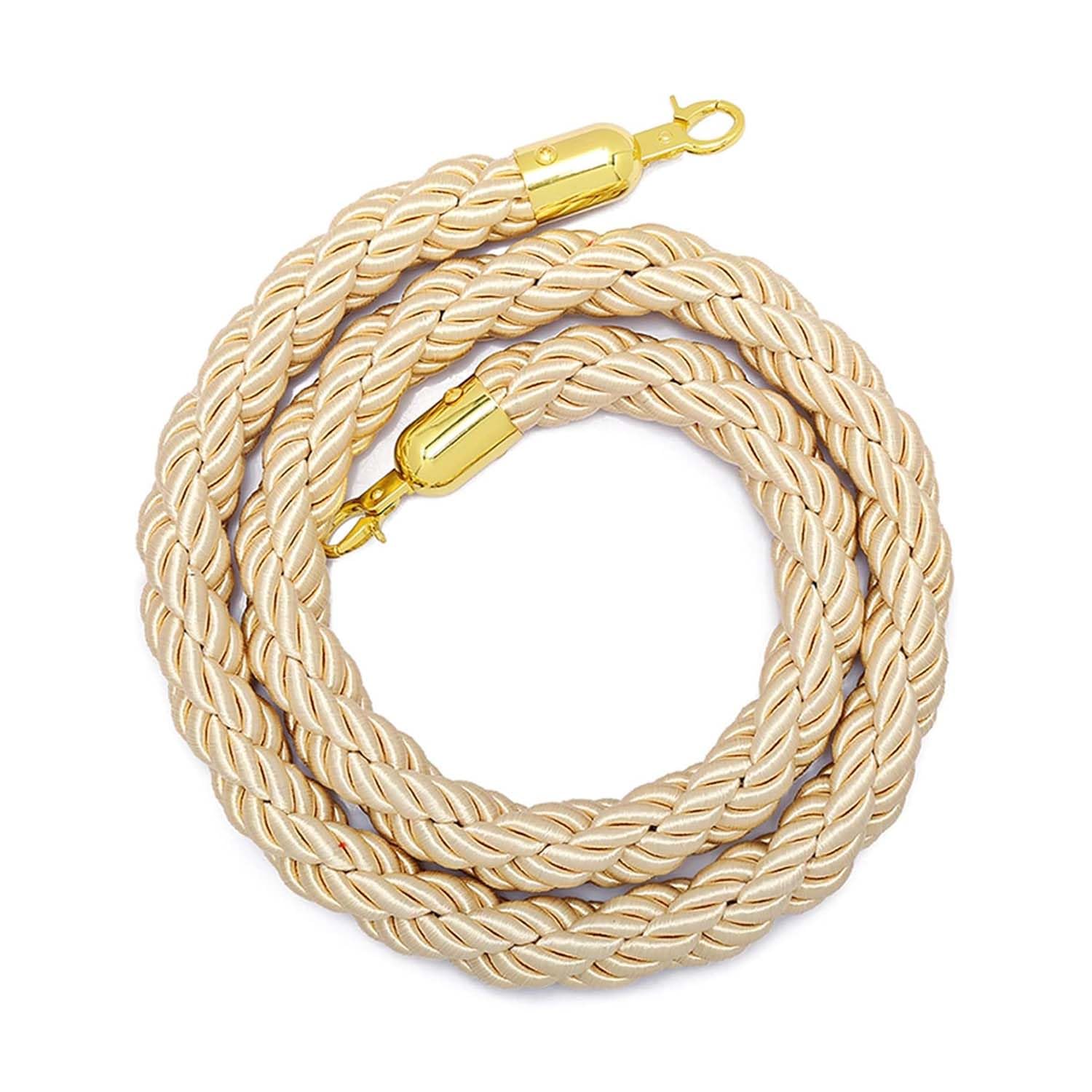Gakyour Beige Queue Barrier Ropes,Crowd Control Stanchion Rope With Gold Hook, Crowd Control Rope,0.9-3.0M Braided Hemp Rope Barrier For Queue Divider, Rope Safety Barrier-||1.0M