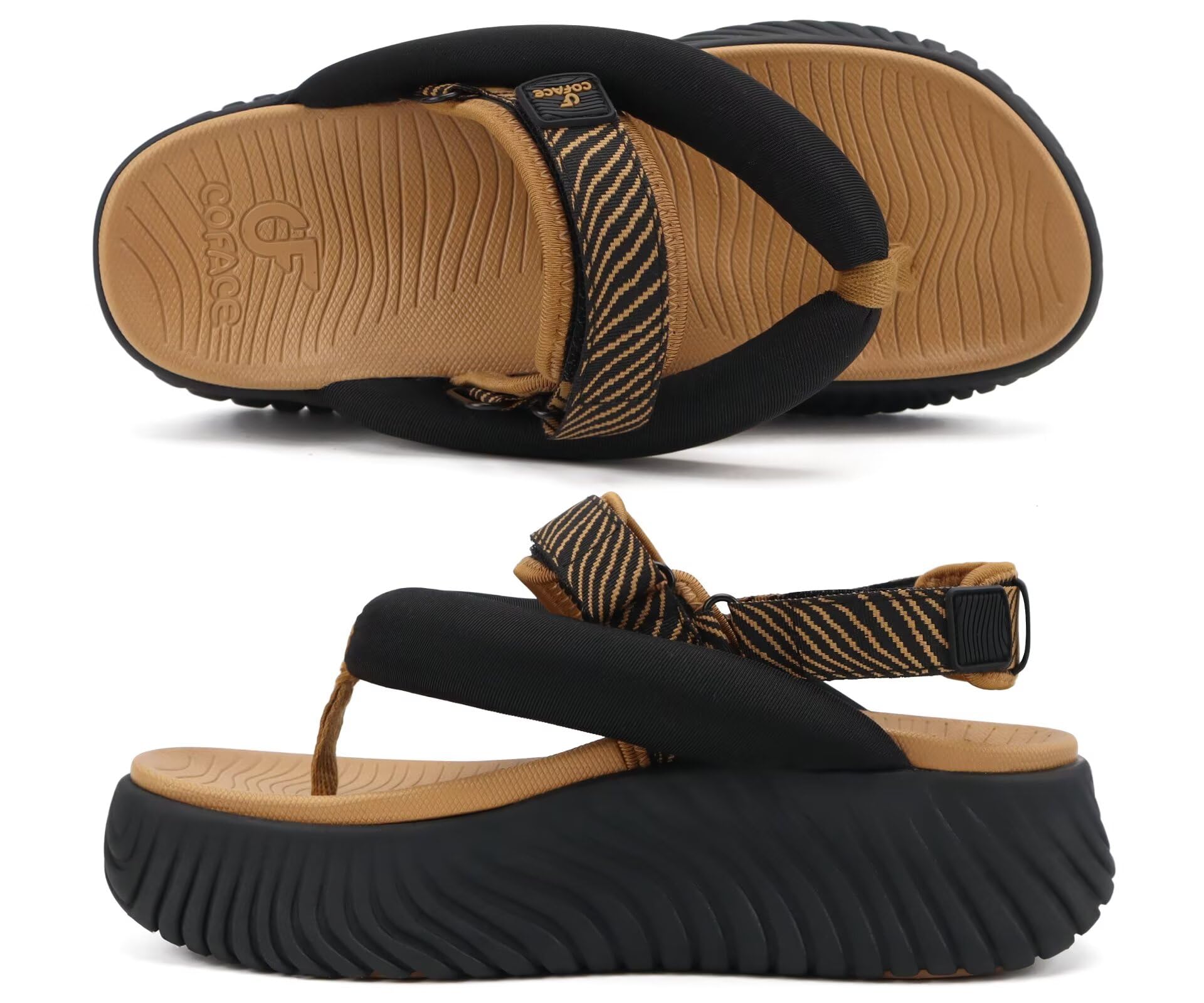 COFACE Orthopädische Trekking Sandalen Damen Bequeme Fußbett Sport Outdoor Plantarfasziitis Wandersandalen Sommer Strand Wasserfest Leicht Verstellbare Elegant Plateau Flip Flops