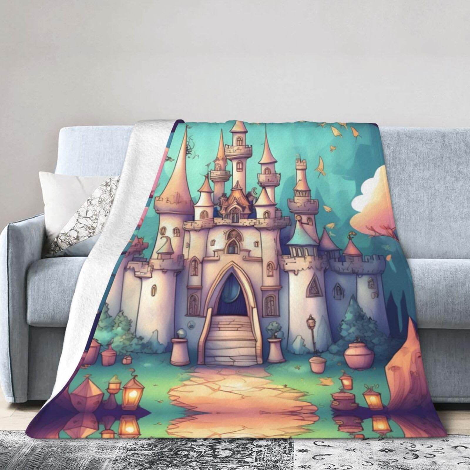 Classical Castle 60"x50" Fleece Blanket, Full Size, Super Soft, Suitable for Bed, Sofa, Camping, All Seasons
