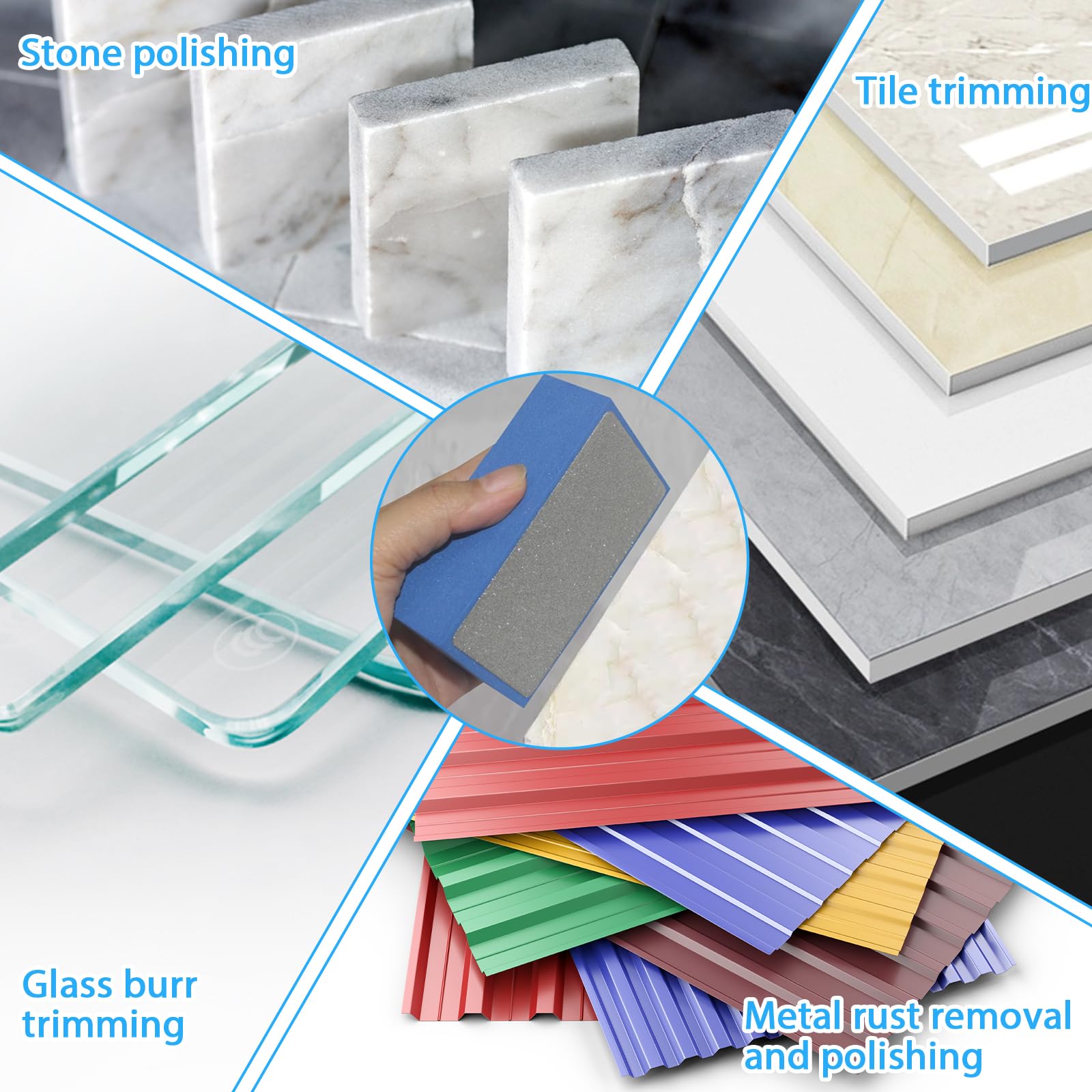 4 pezzi di tampone abrasivo diamantato, fornito con 4 pezzi Punteggiati, guanti in nylon antiscivolo, per levigatura di vetro, smerigliatrice diamantata, levigatura di piastrelle, levigatura e