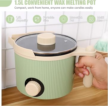 TOAUTO 3Lbs Green Wax Melting Pot Handheld Candle Melting Pot with Two Power Adjustment Easy Pouring Spout Non-Stick Coating for Candle DIY Hobbyist