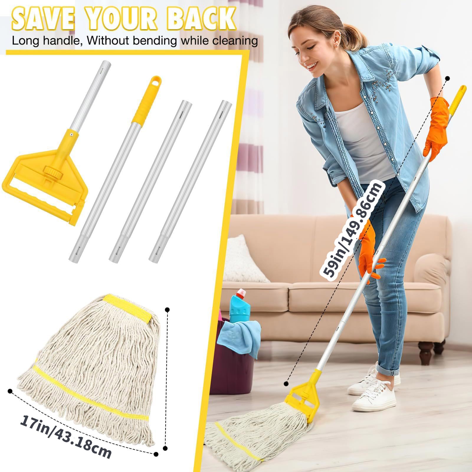 Riutilizzabile multisuperficie con Manico Lungo per Piastrelle, Marmo, Pavimenti in Legno, assorbenza, Attrezzature per la Pulizia della casa, Corde Cotone, Pavimento