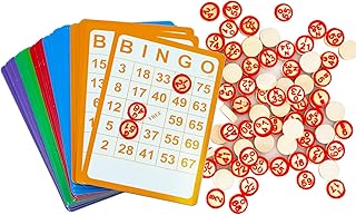 Yuanhe Vintage Bingo Game Set - 100 Bingo Cards and 75 Wooden Chess,for Family Large Parties