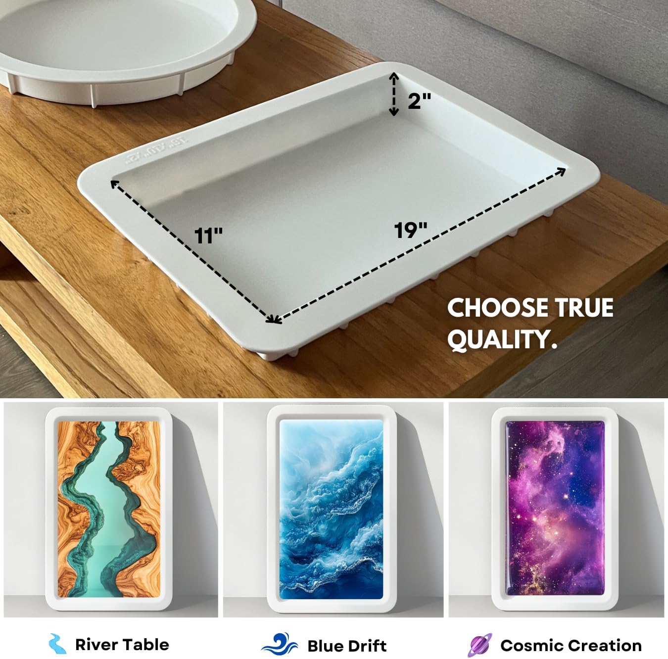 Alaskey® Large Premium Rectangular Resin Table Silicone Mold 19"x11" | Durable, Reusable, No Seal Required | Large Epoxy Resin Mold for DIY River Table, Coffee Table, Cutting Board, Charcuterie Crafts