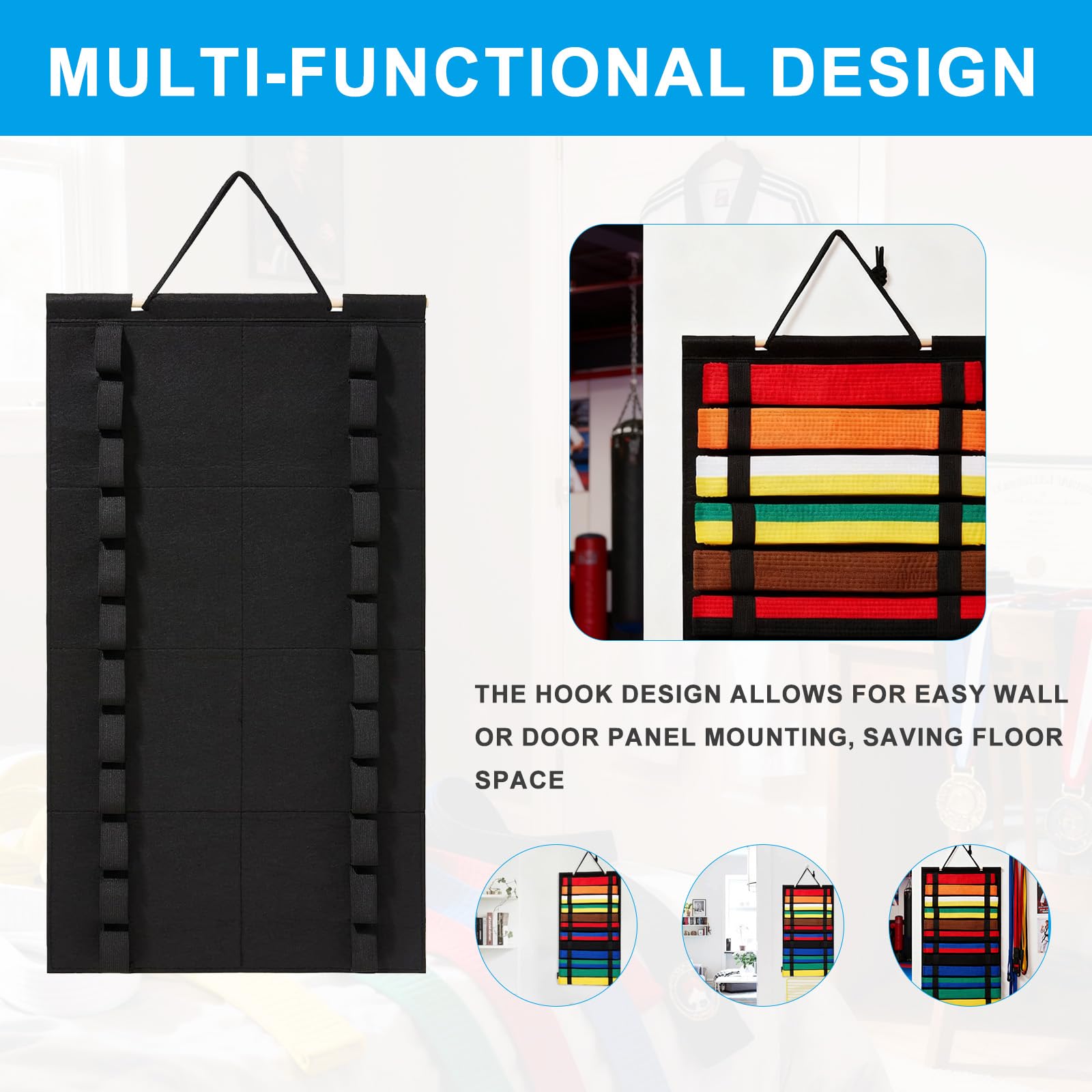 Rangement Ceinture Taekwondo, Porte Outils Ceinture D'arts Martiaux,Ceinture Porte Outil de Boxe, Accessoires de Judo pour Médailles, Ceintures de Judo,Peut Contenir Jusqu'à 12 Ceintures