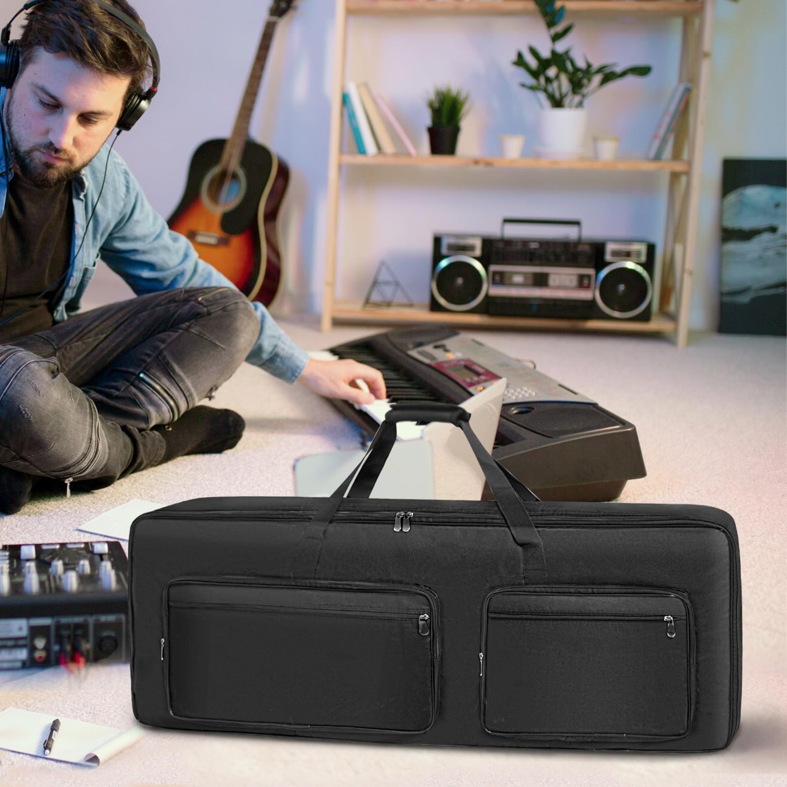 SUNDOY Custodia per tastiera – Gig Bag in robusto tessuto Oxford 600D, imbottitura in schiuma da 10 mm, perfetta per il trasporto di tastiere, accessori musicali e altro ancora (per pianoforte a 88