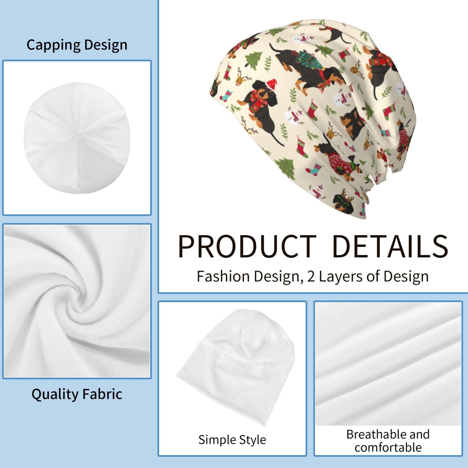 Nmbvcxz Cute Christmas Dogs Beanie Hat Skull Cap Chemo Headwear for Women Warm Slouchy Knit Hat Gifts for Men Women