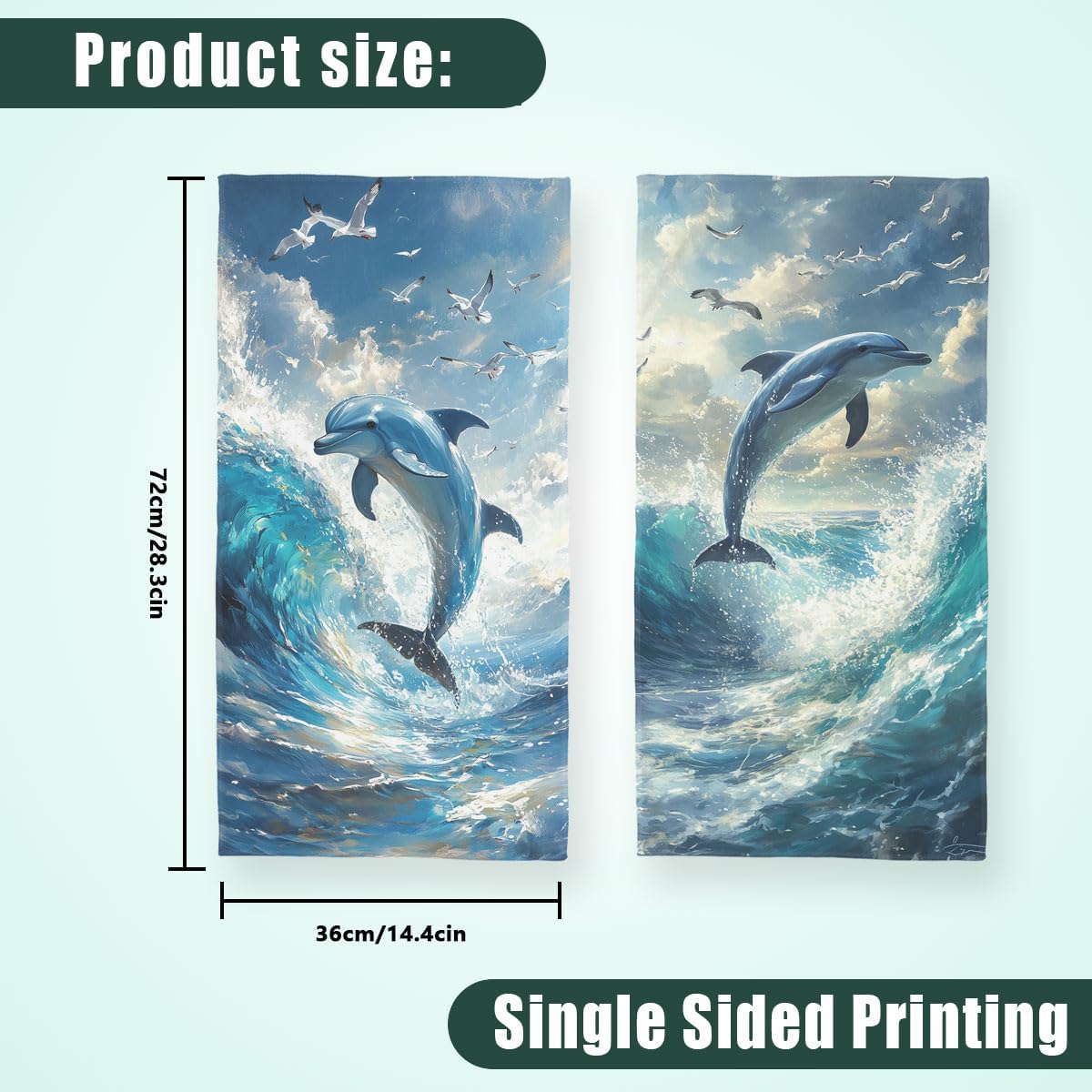 Dolphin Bath Hand Towels Absorbent Blue Fish Ocean Marine Hawaiian Sealife Decorative Hand Towels Set for Bathroom Gym Hotel Spa Bathroom Hand Towels Gifts for Women Man 14"x28" - Image 3