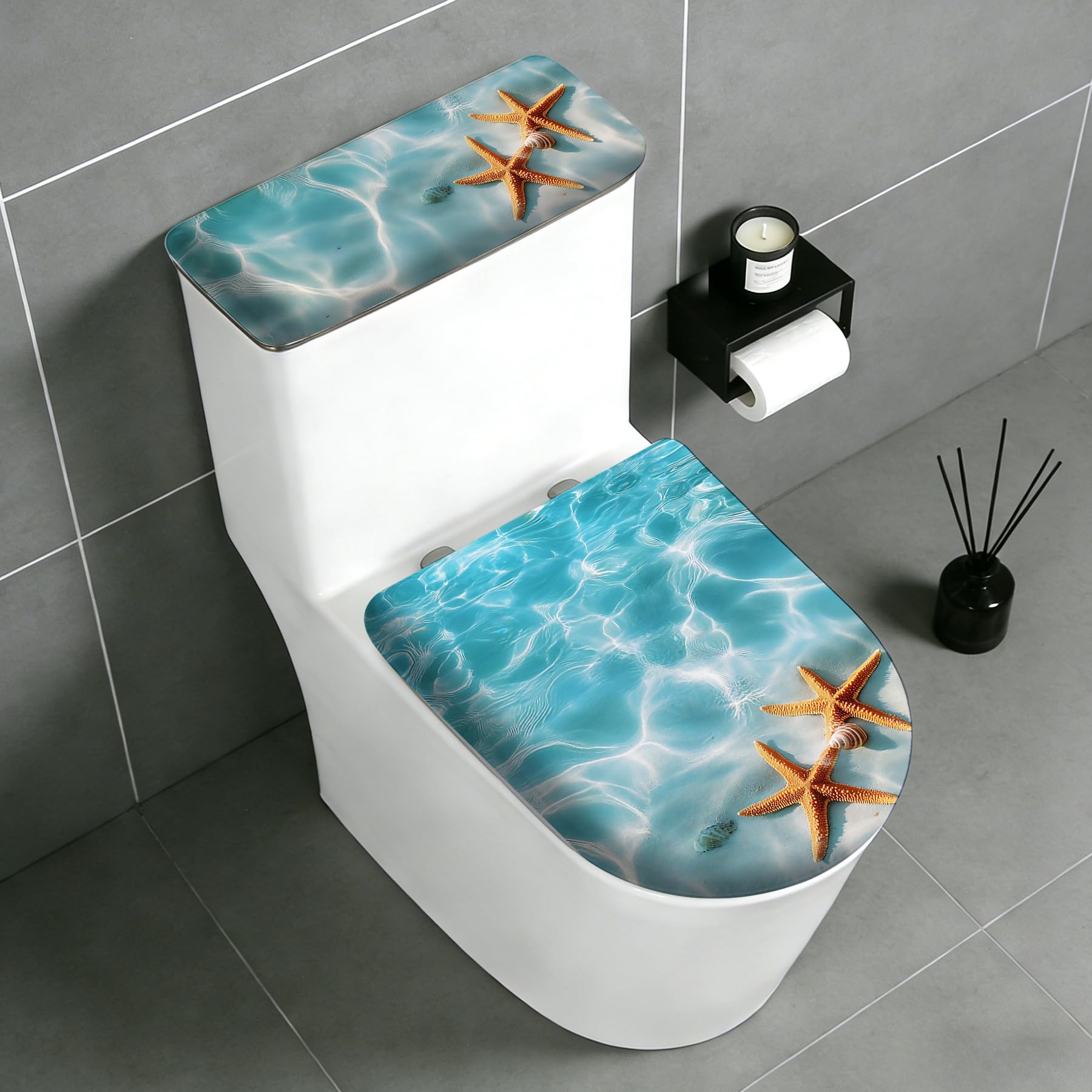 Photo 1 of 2 Pcs Toilet Lid Cover and Toilet Tank Lid Cover Set, Soft Stretchable Bathroom Covers, Fits Round and Elongated Toilet Seats, Washable and Decorative